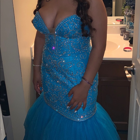 Turquoise Blue Mermaid Prom Dress - Picture 1 of 6